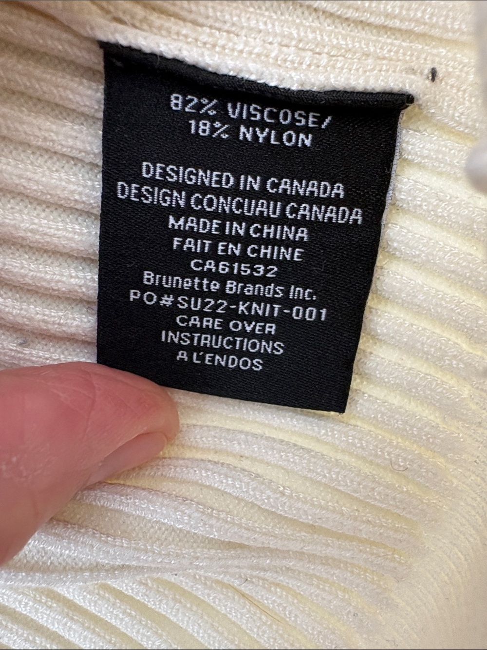 Brunette The Label Cream Ribbed V-Neck Collared Sweater - Picture 3 of 3